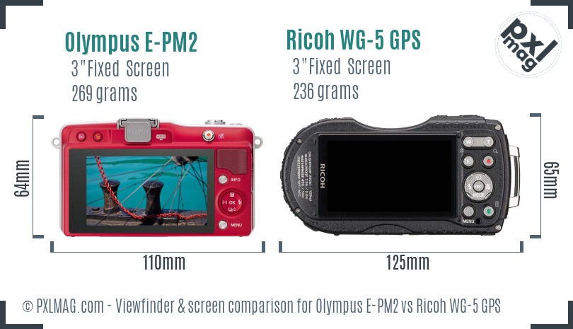 Olympus E-PM2 vs Ricoh WG-5 GPS Screen and Viewfinder comparison