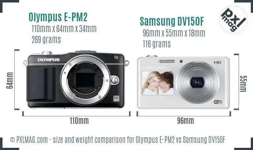 Olympus E-PM2 vs Samsung DV150F size comparison Olympus E-PM2 vs Samsung DV150F size comparison