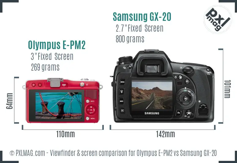 Olympus E-PM2 vs Samsung GX-20 Screen and Viewfinder comparison Olympus E-PM2 vs Samsung GX-20 Screen and Viewfinder comparison