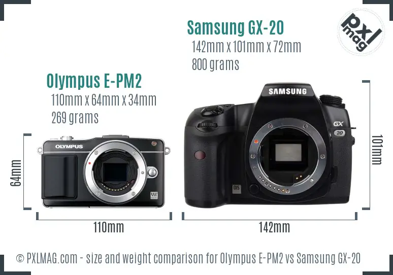 Olympus E-PM2 vs Samsung GX-20 size comparison Olympus E-PM2 vs Samsung GX-20 size comparison