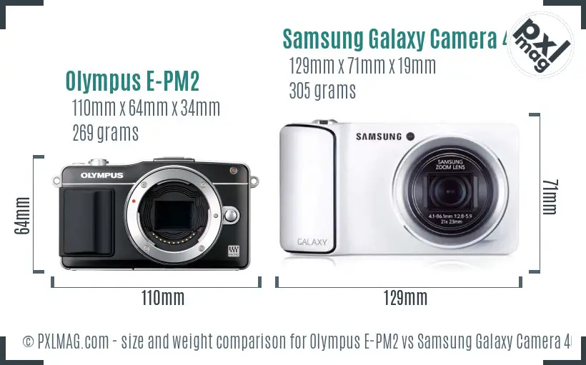 Olympus E-PM2 vs Samsung Galaxy Camera 4G size comparison