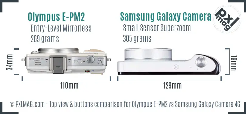 Olympus E-PM2 vs Samsung Galaxy Camera 4G top view buttons comparison