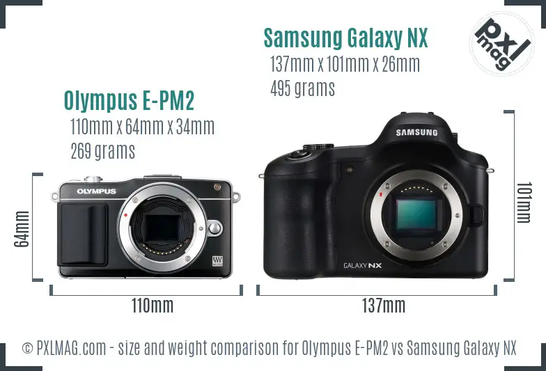 Olympus E-PM2 vs Samsung Galaxy NX size comparison