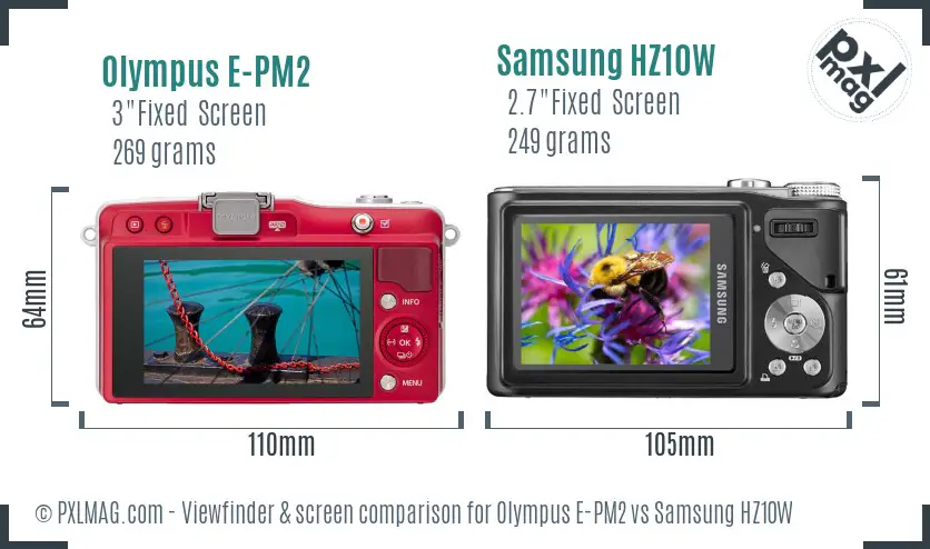 Olympus E-PM2 vs Samsung HZ10W Screen and Viewfinder comparison