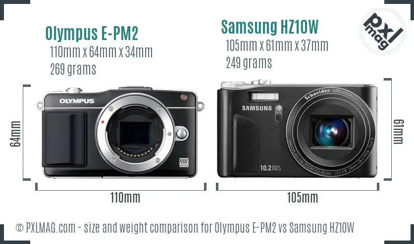 Olympus E-PM2 vs Samsung HZ10W size comparison