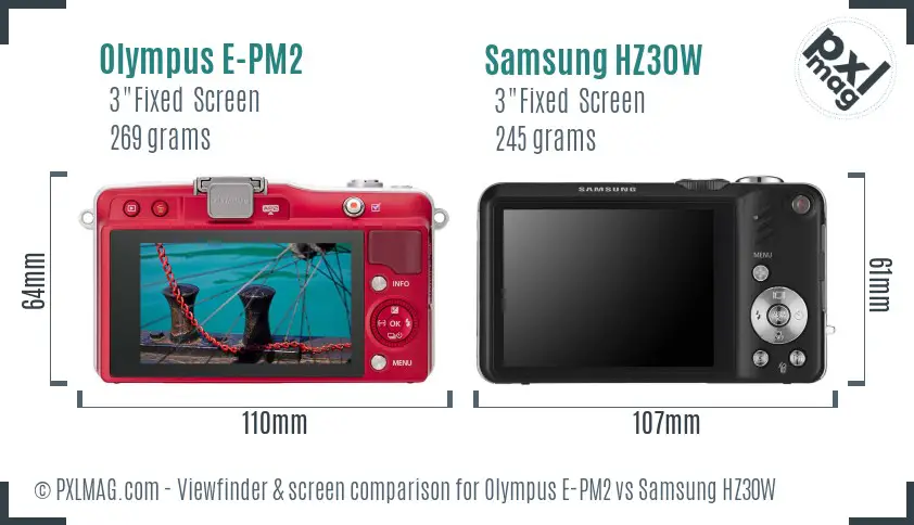 Olympus E-PM2 vs Samsung HZ30W Screen and Viewfinder comparison
