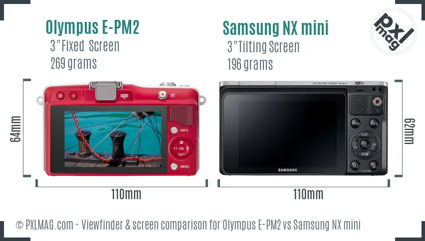 Olympus E-PM2 vs Samsung NX mini Screen and Viewfinder comparison