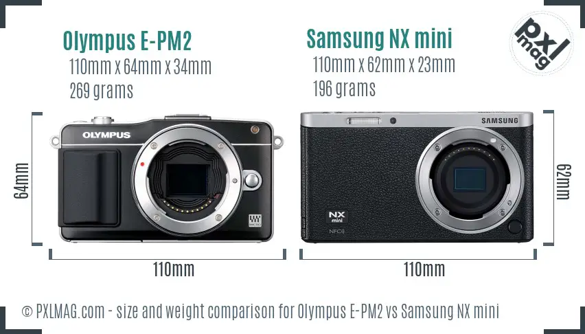 Olympus E-PM2 vs Samsung NX mini size comparison