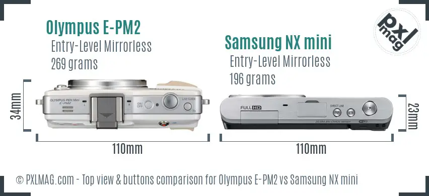 Olympus E-PM2 vs Samsung NX mini top view buttons comparison