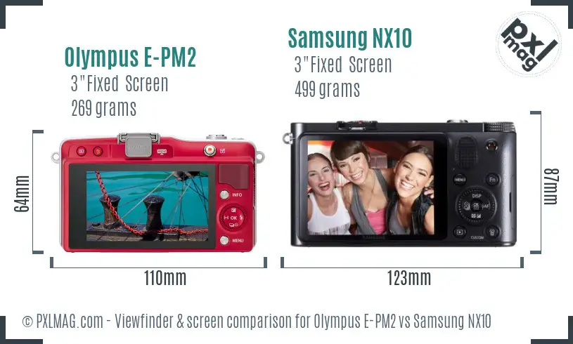 Olympus E-PM2 vs Samsung NX10 Screen and Viewfinder comparison