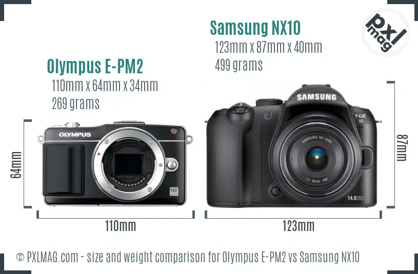 Olympus E-PM2 vs Samsung NX10 size comparison