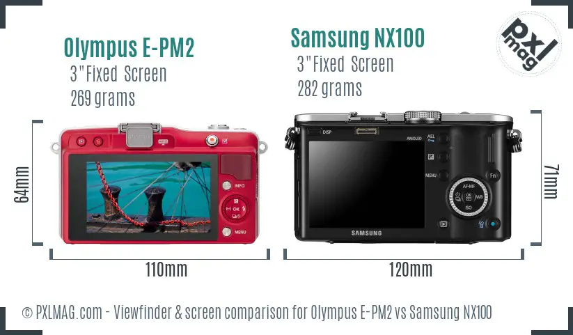 Olympus E-PM2 vs Samsung NX100 Screen and Viewfinder comparison