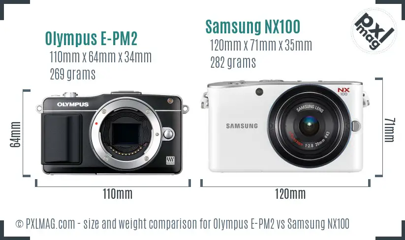 Olympus E-PM2 vs Samsung NX100 size comparison