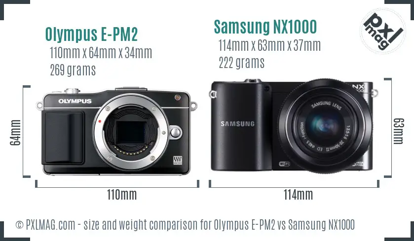 Olympus E-PM2 vs Samsung NX1000 size comparison