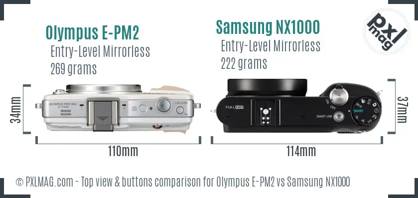 Olympus E-PM2 vs Samsung NX1000 top view buttons comparison