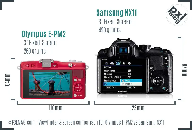 Olympus E-PM2 vs Samsung NX11 Screen and Viewfinder comparison