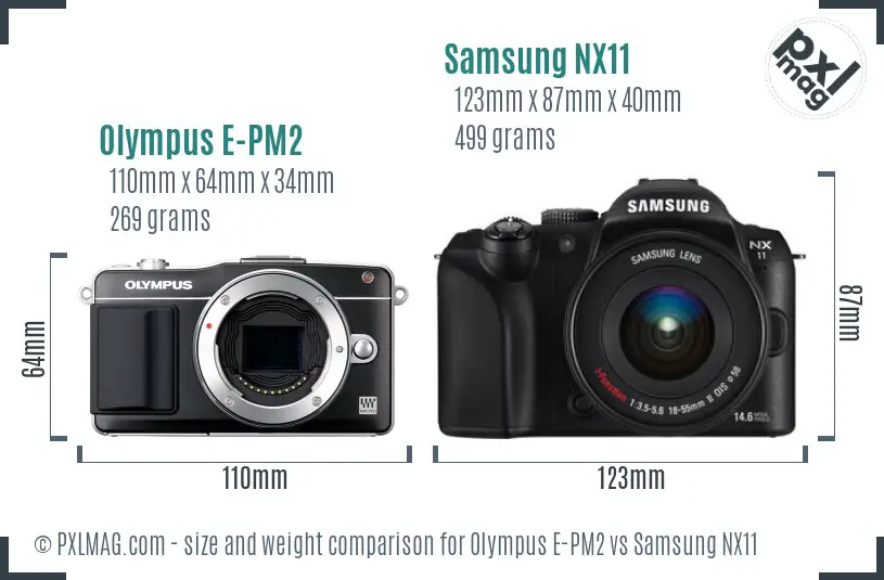 Olympus E-PM2 vs Samsung NX11 size comparison