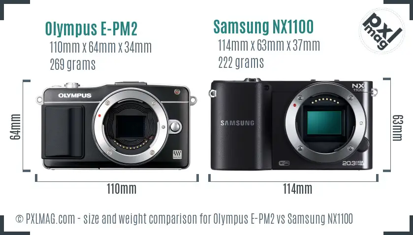 Olympus E-PM2 vs Samsung NX1100 size comparison
