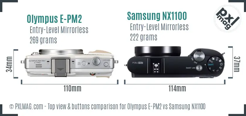 Olympus E-PM2 vs Samsung NX1100 top view buttons comparison