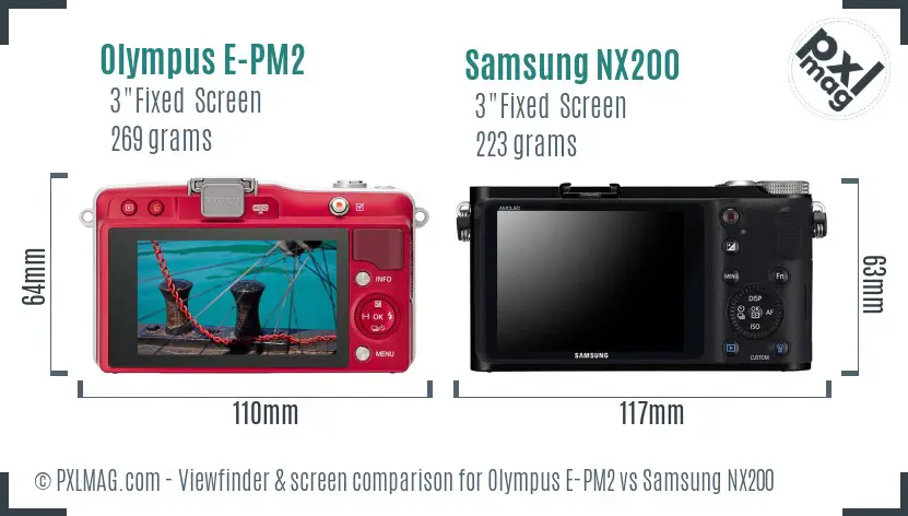 Olympus E-PM2 vs Samsung NX200 Screen and Viewfinder comparison