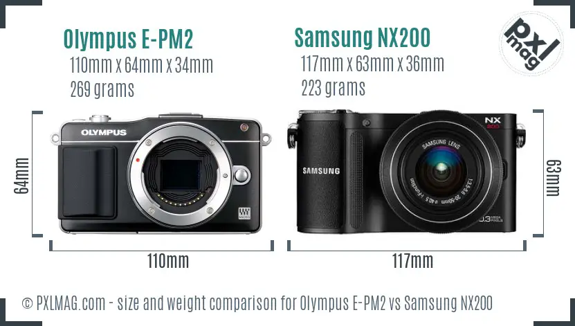 Olympus E-PM2 vs Samsung NX200 size comparison