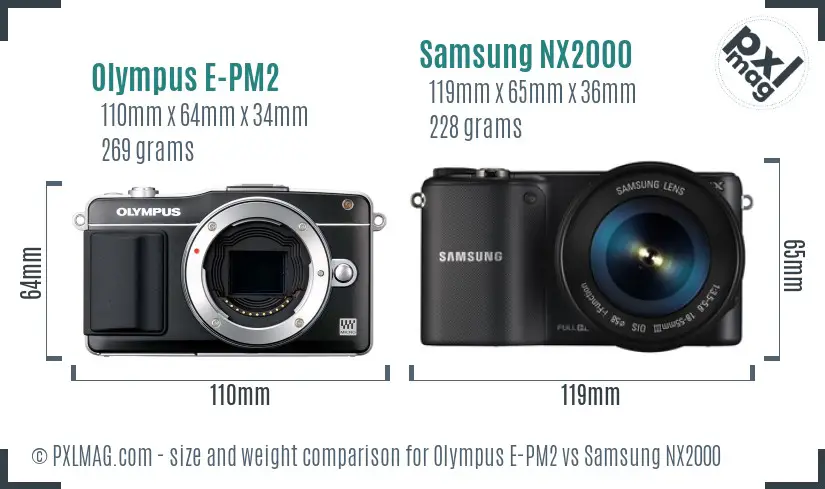 Olympus E-PM2 vs Samsung NX2000 size comparison