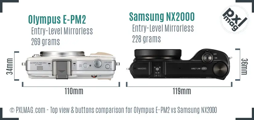 Olympus E-PM2 vs Samsung NX2000 top view buttons comparison