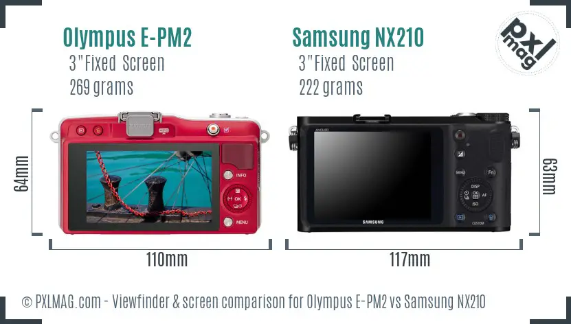 Olympus E-PM2 vs Samsung NX210 Screen and Viewfinder comparison