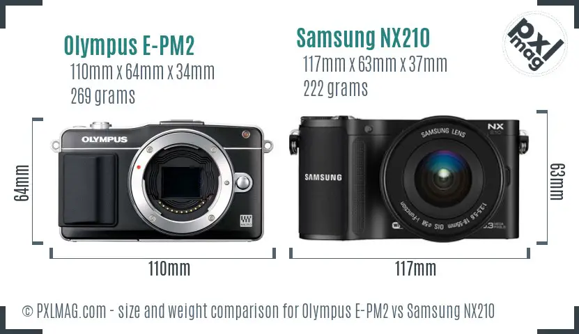 Olympus E-PM2 vs Samsung NX210 size comparison