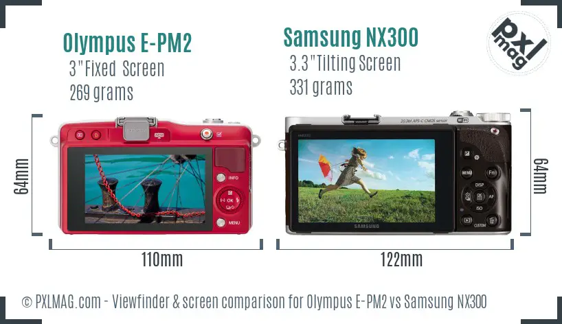 Olympus E-PM2 vs Samsung NX300 Screen and Viewfinder comparison