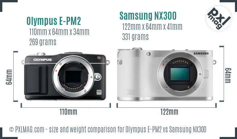 Olympus E-PM2 vs Samsung NX300 size comparison