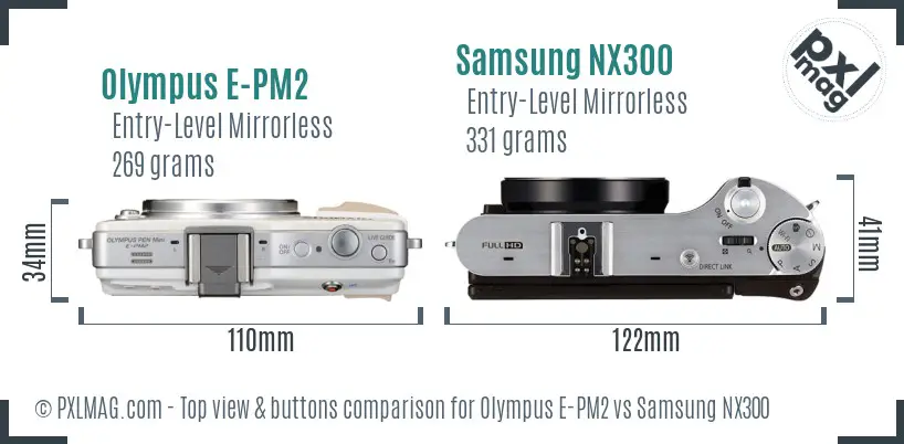 Olympus E-PM2 vs Samsung NX300 top view buttons comparison