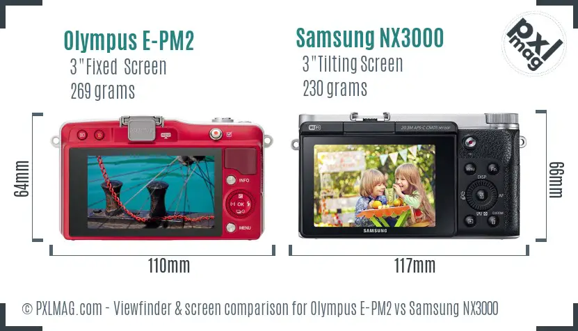 Olympus E-PM2 vs Samsung NX3000 Screen and Viewfinder comparison