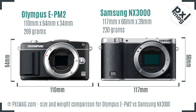 Olympus E-PM2 vs Samsung NX3000 size comparison