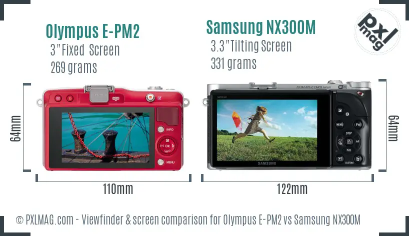 Olympus E-PM2 vs Samsung NX300M Screen and Viewfinder comparison