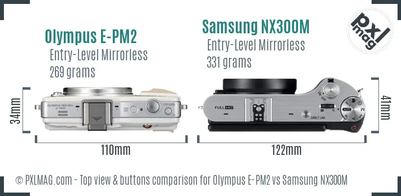 Olympus E-PM2 vs Samsung NX300M top view buttons comparison