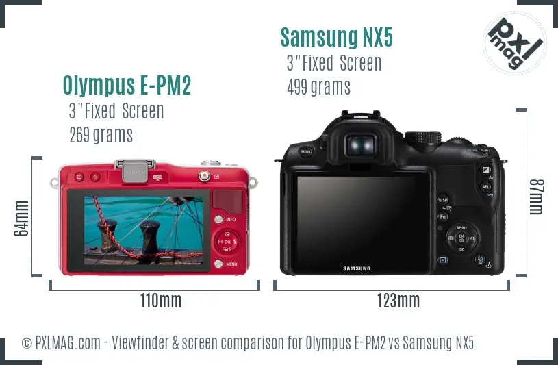 Olympus E-PM2 vs Samsung NX5 Screen and Viewfinder comparison