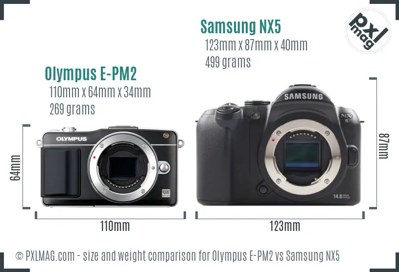 Olympus E-PM2 vs Samsung NX5 size comparison