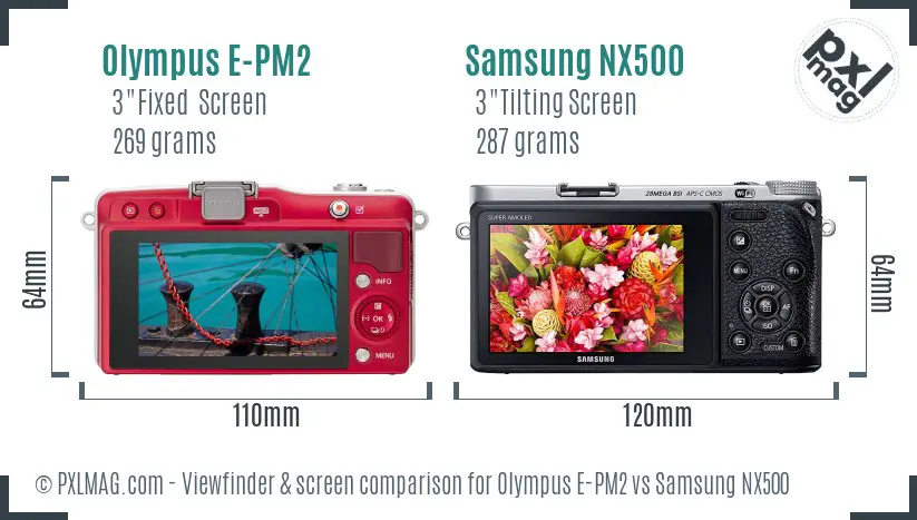 Olympus E-PM2 vs Samsung NX500 Screen and Viewfinder comparison