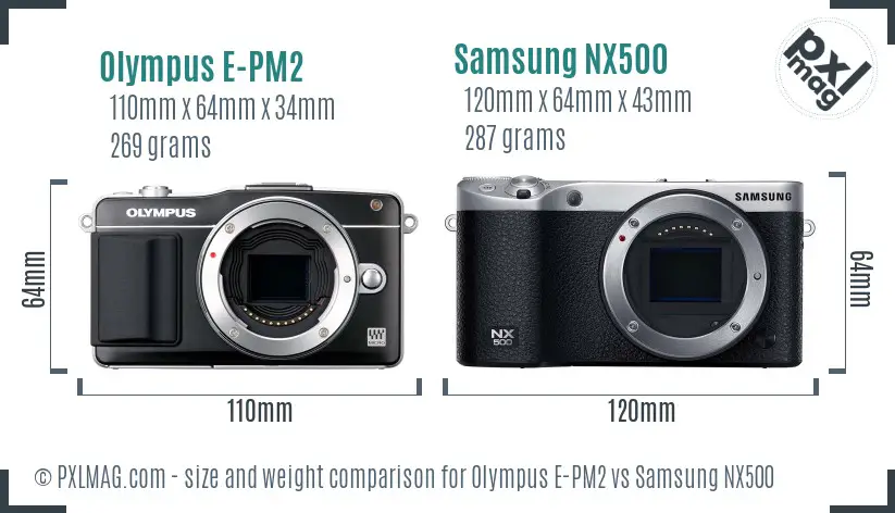 Olympus E-PM2 vs Samsung NX500 size comparison