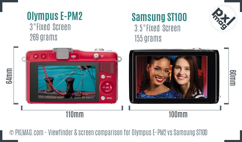 Olympus E-PM2 vs Samsung ST100 Screen and Viewfinder comparison