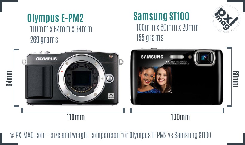 Olympus E-PM2 vs Samsung ST100 size comparison Olympus E-PM2 vs Samsung ST100 size comparison