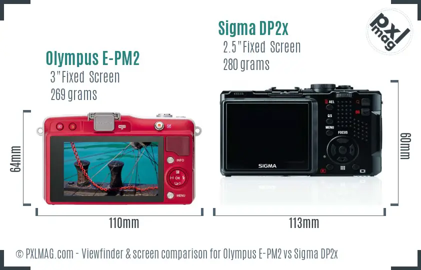 Olympus E-PM2 vs Sigma DP2x Screen and Viewfinder comparison