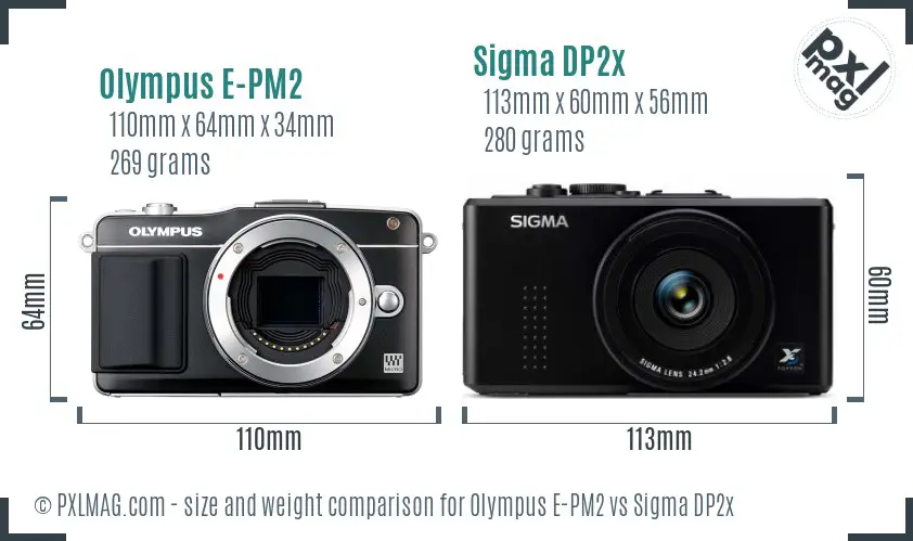 Olympus E-PM2 vs Sigma DP2x size comparison