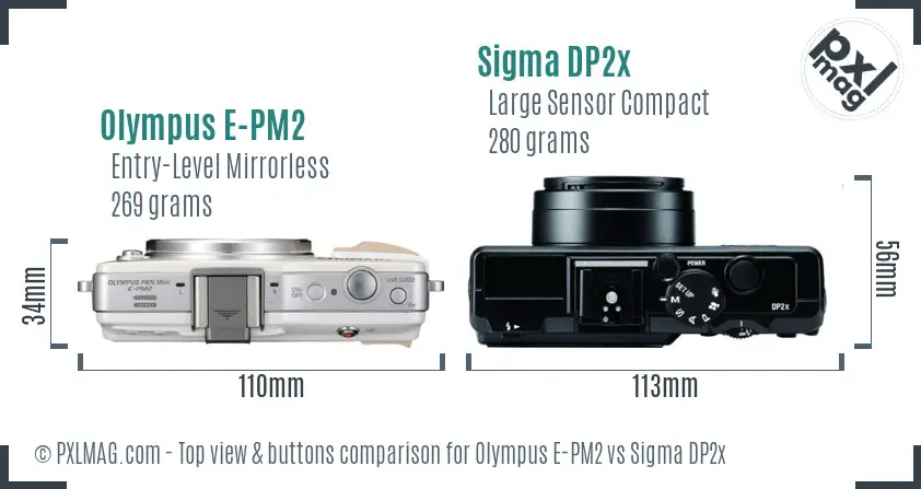 Olympus E-PM2 vs Sigma DP2x top view buttons comparison