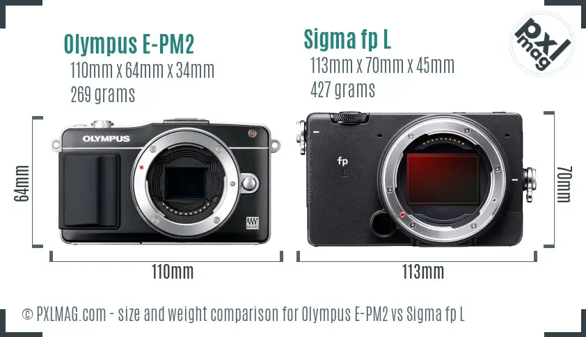 Olympus E-PM2 vs Sigma fp L size comparison
