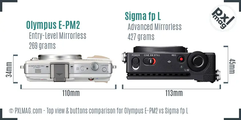 Olympus E-PM2 vs Sigma fp L top view buttons comparison