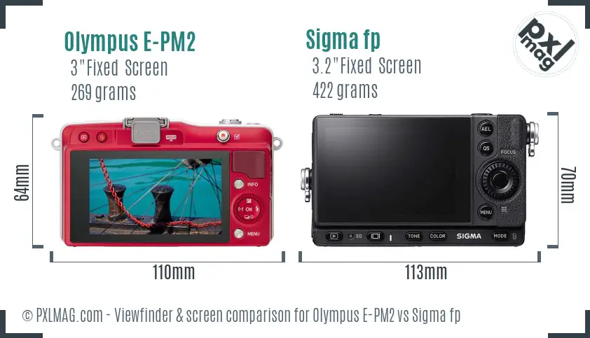 Olympus E-PM2 vs Sigma fp Screen and Viewfinder comparison