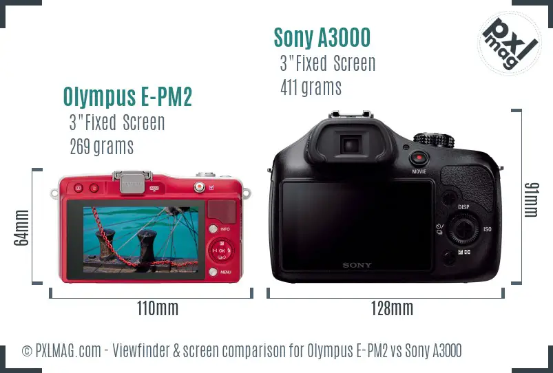 Olympus E-PM2 vs Sony A3000 Screen and Viewfinder comparison