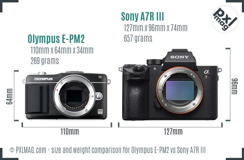 Olympus E-PM2 vs Sony A7R III size comparison Olympus E-PM2 vs Sony A7R III size comparison
